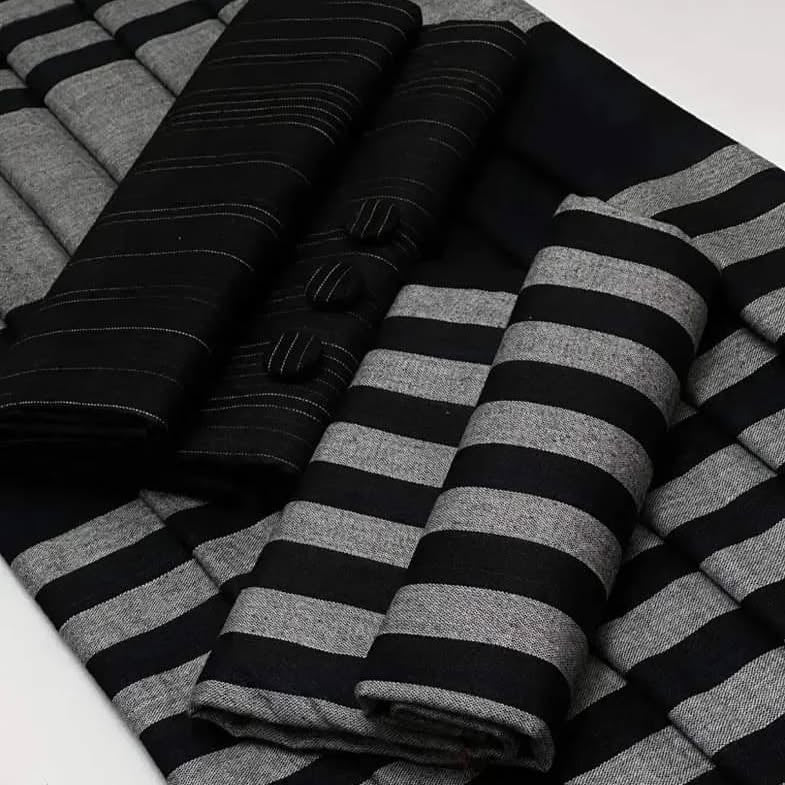 Black & Grey Khaddar 3-Piece Suit