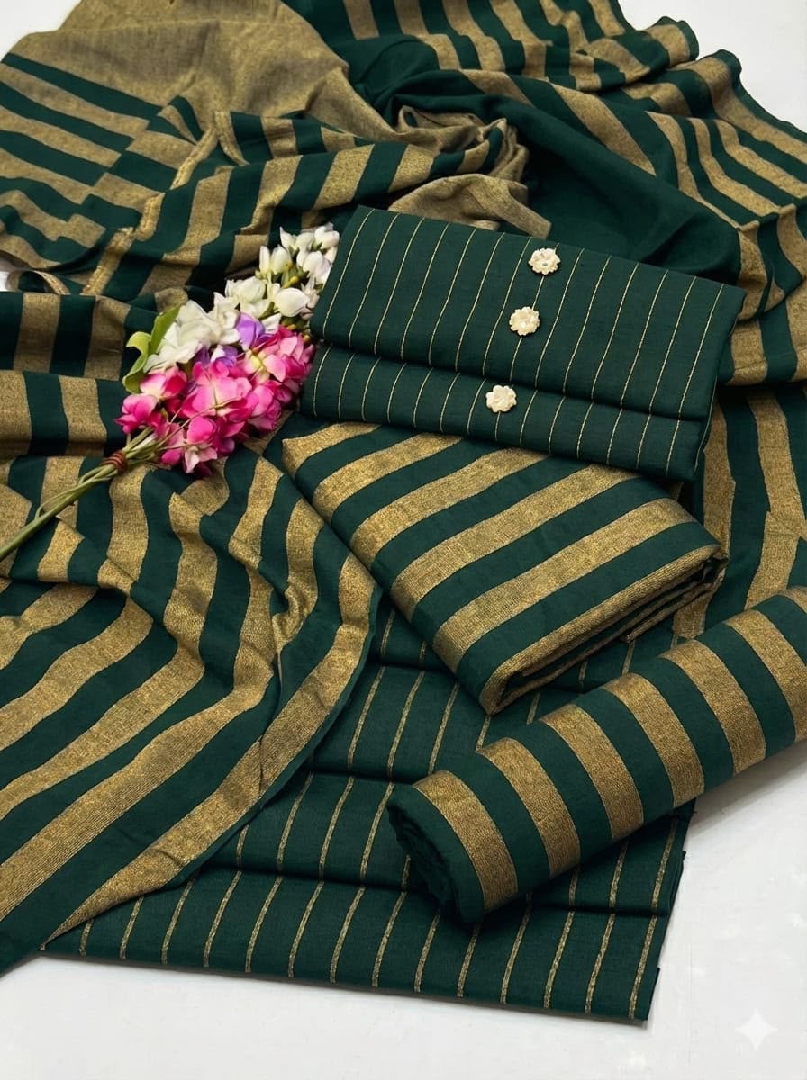 Emerald Green & Golden Khaddar 3-Piece Suit