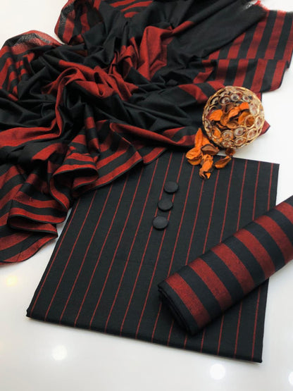 Red & Black Khaddar 3-Piece Suit ✨